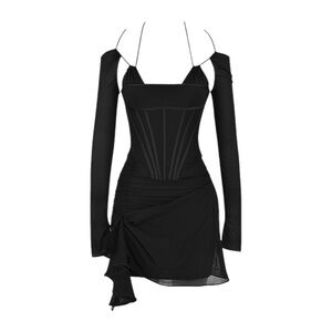 HOUSE OF CB Gianna Real Silk Corset Mini Dress, Black, XS